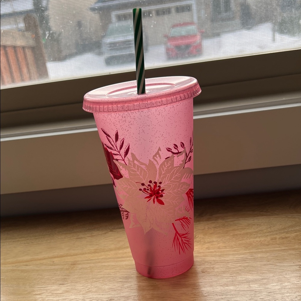 Starbucks Pink Tumbler with Floral Design